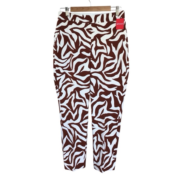 Spanx On-the-Go Printed Ankle Slim Straight Pant Clay Zebra Stripe Size Medium - Picture 5 of 12